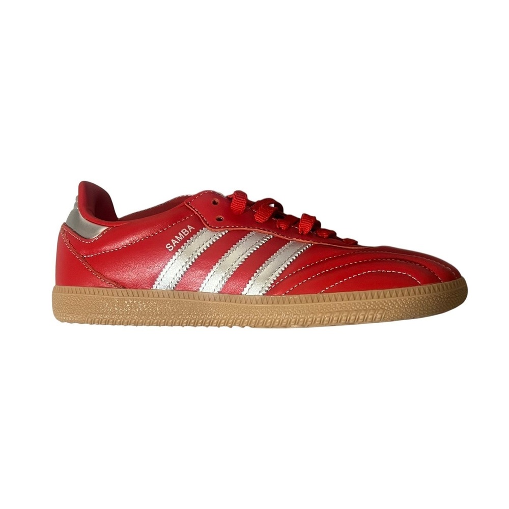 adidas Samba LT Sneakers Women 7 Red Silver Gum Fold Over Tongue JS3938